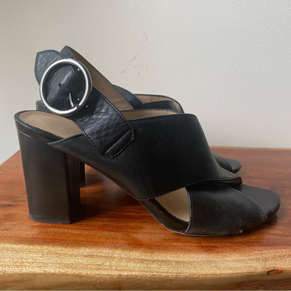 Franco Sarto Black Leather Block Heel Sandal